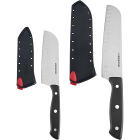 Farberware Edgekeeper Self-Sharpening Triple Riveted 5-inch & 7-inch Santoku Knife Set, 4-Piece, Black