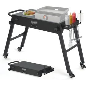 Portable Outdoor Grill Table, Wheels Spice Rack Tissue Holder Collapsible Grill Carts, Garden Barbecue Grill